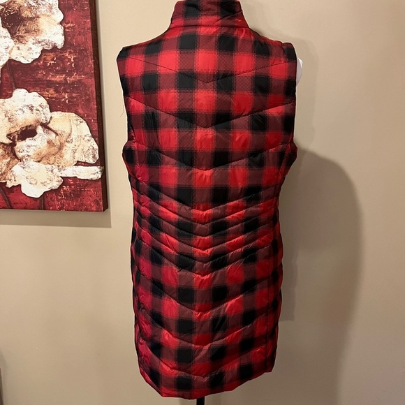 NWT J Jill Great True Red Twill Plaid Down Side-Zip Long Down Vest, size Med - Picture 3 of 5